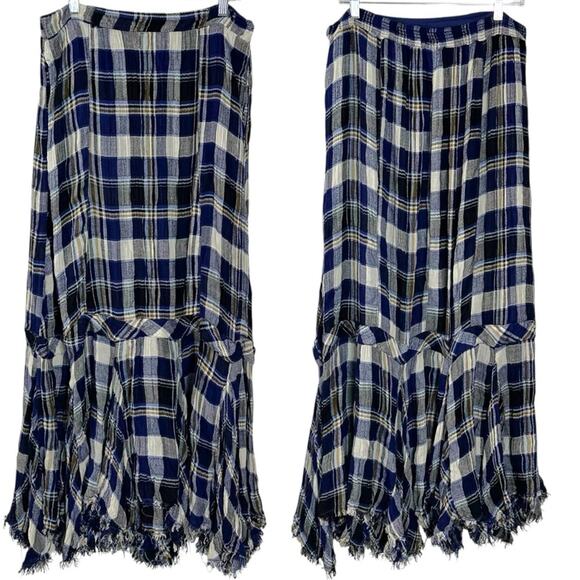 Free People FP One Bordeaux Plaid Maxi Skirt Size Large Bohemian Grunge Punk - Picture 7 of 16